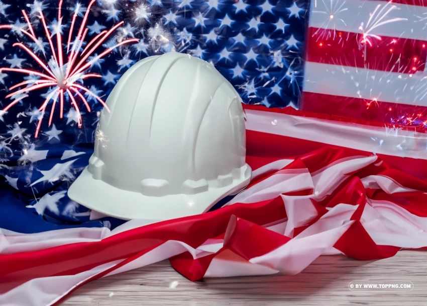 Labor Day Sparkle Celebrating With Fireworks And Engineers Helmet Background