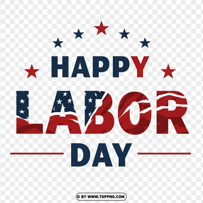 Happy Labor Day With Red And Blue Stars PNG Transparent Background