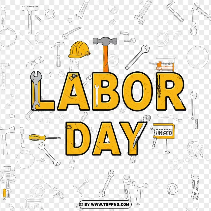 Labor Day Typography With Construction Tools PNG Transparent Background