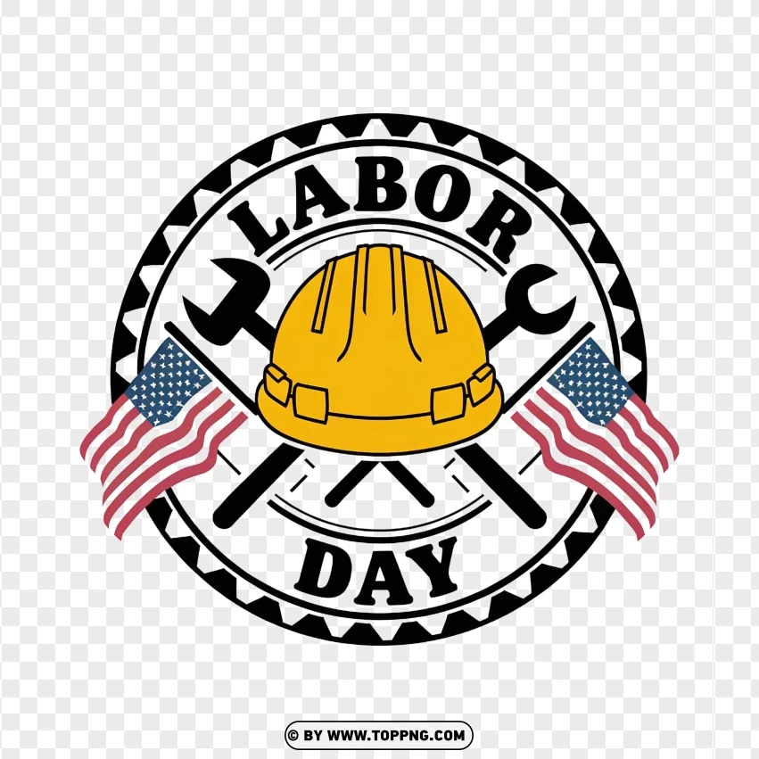 Labor Day Celebration Symbol with Hard Hat and American Flags logo png