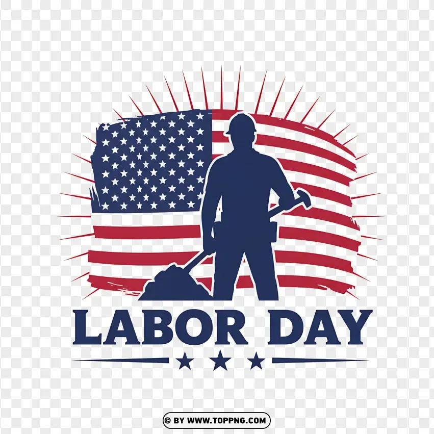 Labor Day Silhouette With American Flag PNG Transparent Background