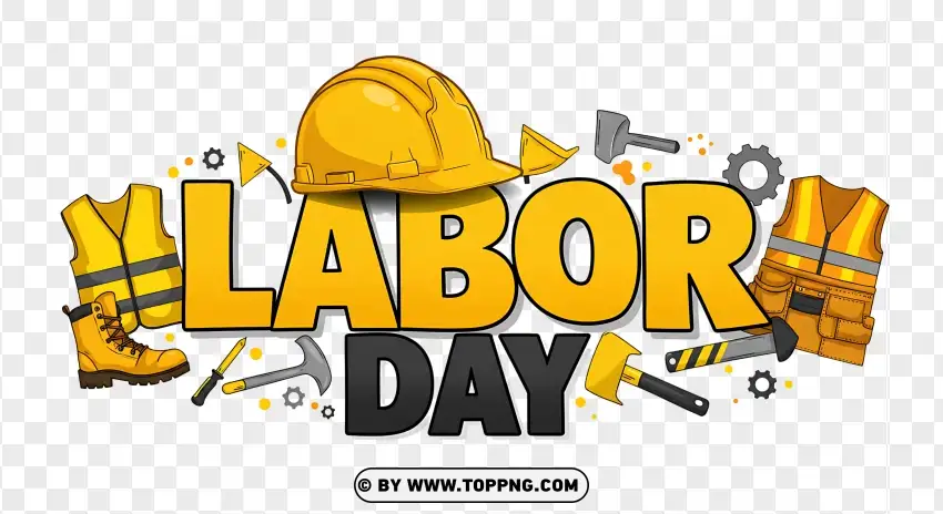 Labor Day Typography With Gear Design PNG Transparent Background