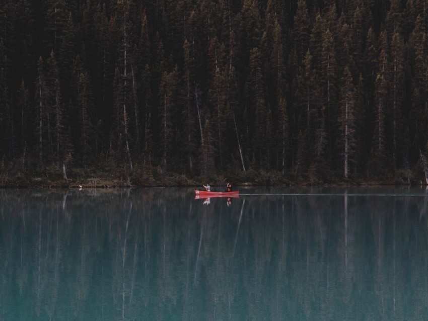 lake, forest, boat, trees, reflection