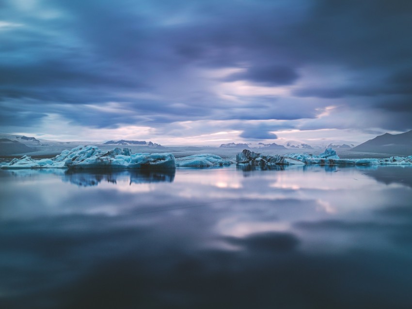 lake, ice, water, clouds, landscape