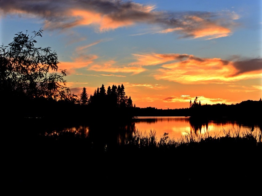 lake, sunset, dark, landscape, twilight