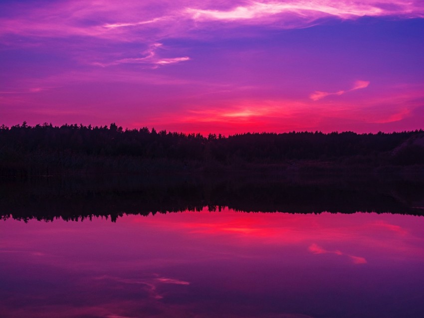 lake, sunset, horizon, evening, night, sky