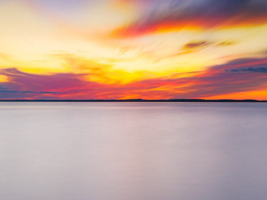 lake, sunset, horizon, landscape, calm