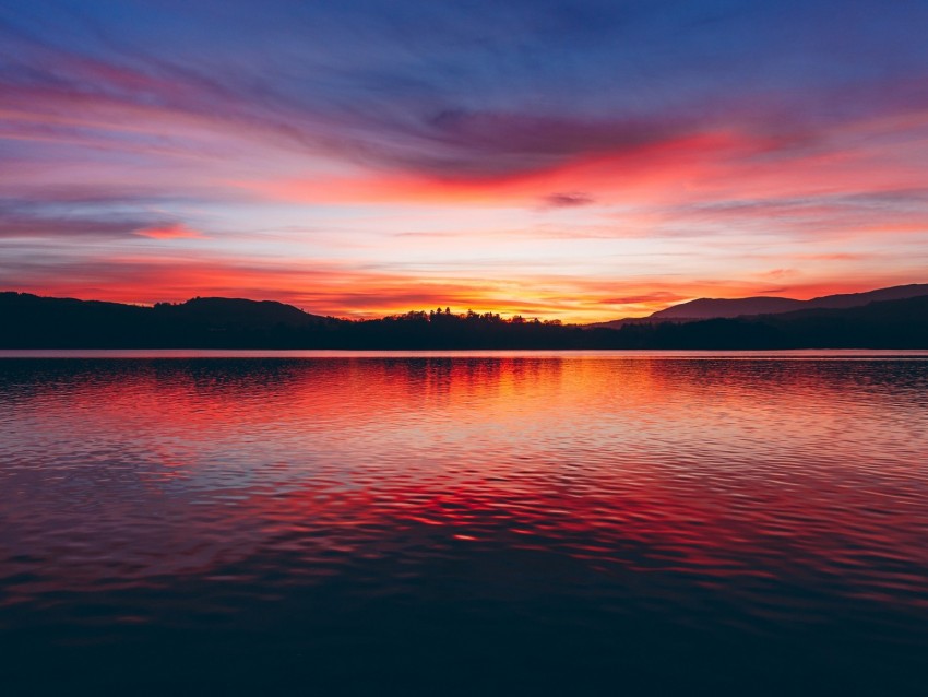 Lake Sunset Horizon Sky Trees Twilight Png - Free PNG Images