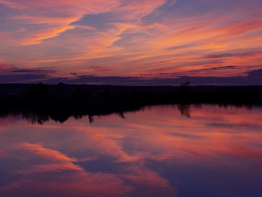lake, sunset, landscape, twilight, reflection, dark