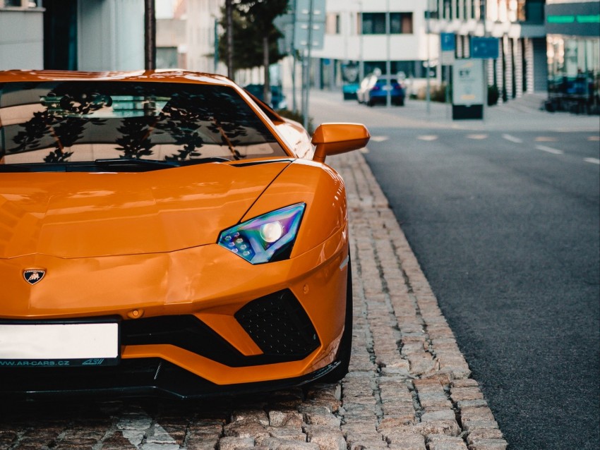 Download Lamborghini Aventador Lamborghini Sportscar Car Orange Front View Background Toppng