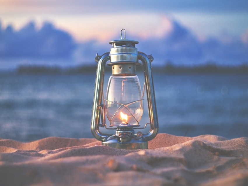 lamp, lantern, fire, sand, beach