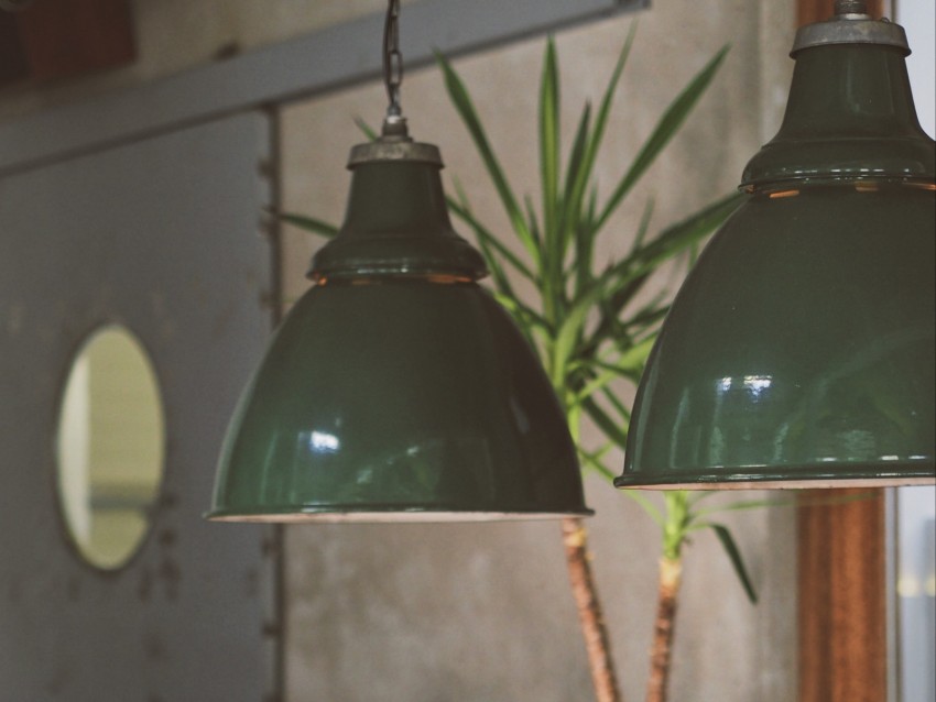 lamps, lampshades, green, iron, interior