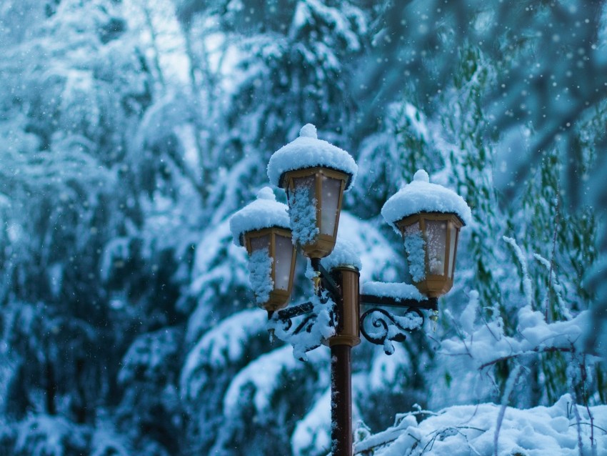 lantern, pillar, snow, winter