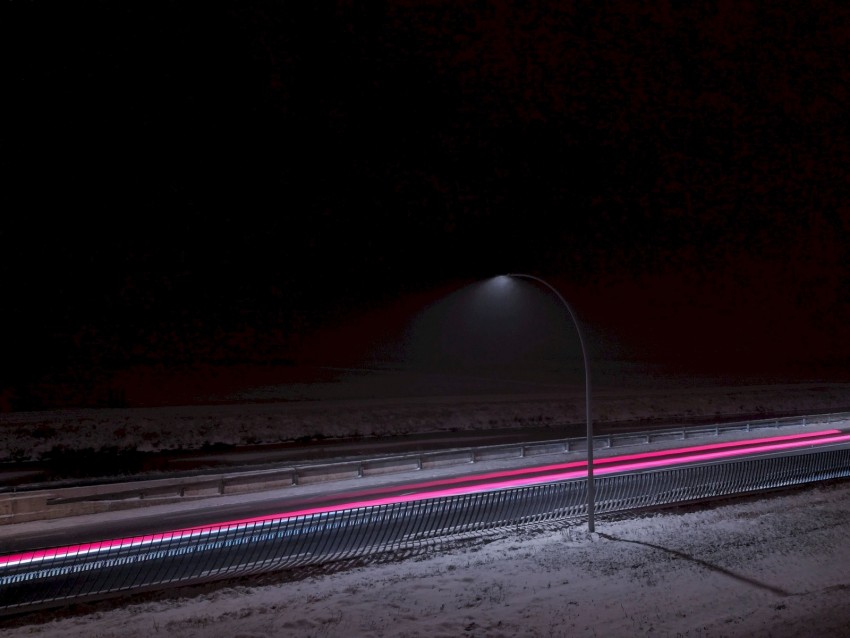 lantern, road, long exposure, snow