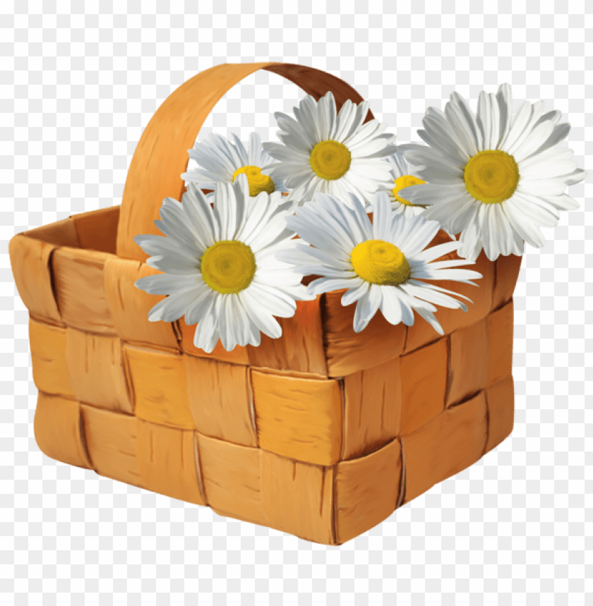 large transparent basket with daisies