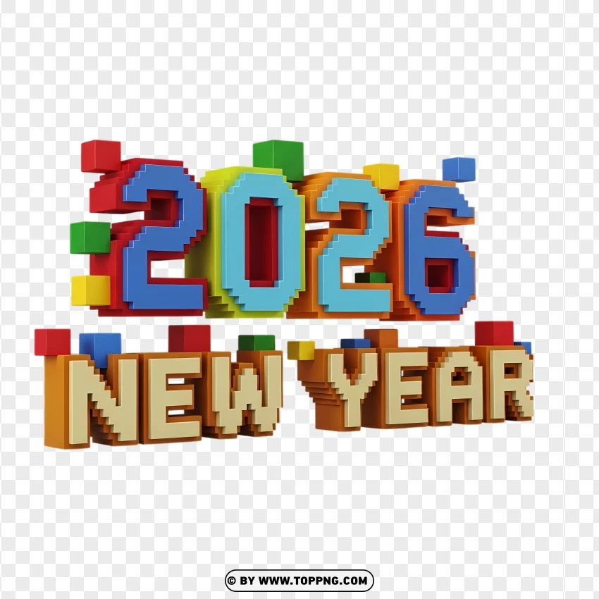 Voxel Legends Inspired 2026 Typography PNG Transparent Background