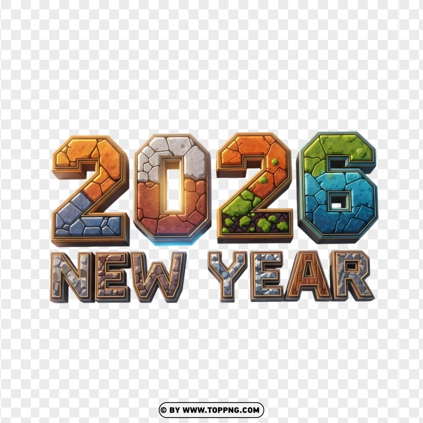 Minecraft Voxel Style 2026 Typography PNG Transparent Background