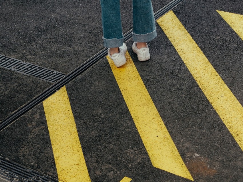 legs, marking, yellow, asphalt