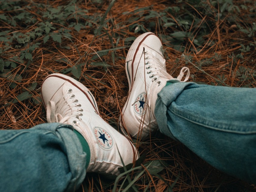 legs, sneakers, white, shoes, grass