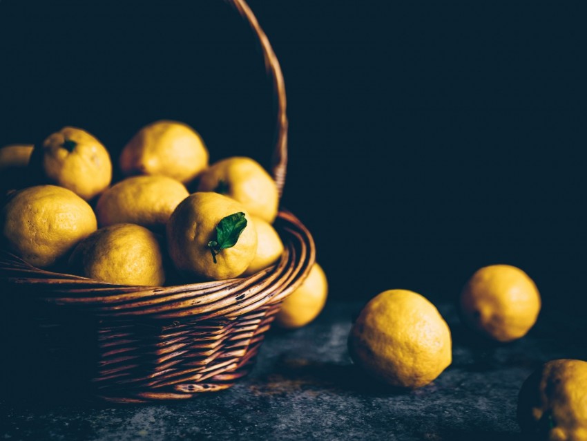 lemons, citrus, basket, fruit, sour, yellow