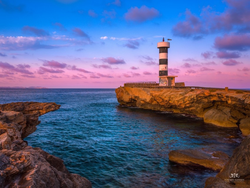 lighthouse, bay, sea, rocks, sunrise, spain