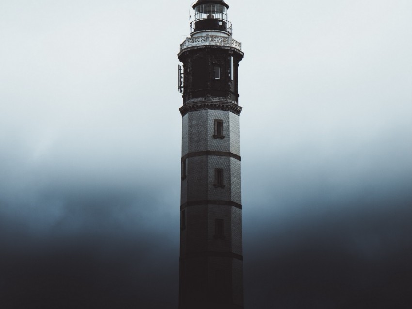 lighthouse, fog, dark, shadow, architecture