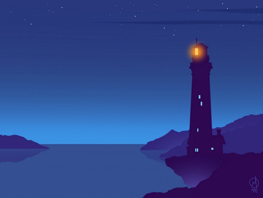 lighthouse, night, vector, art