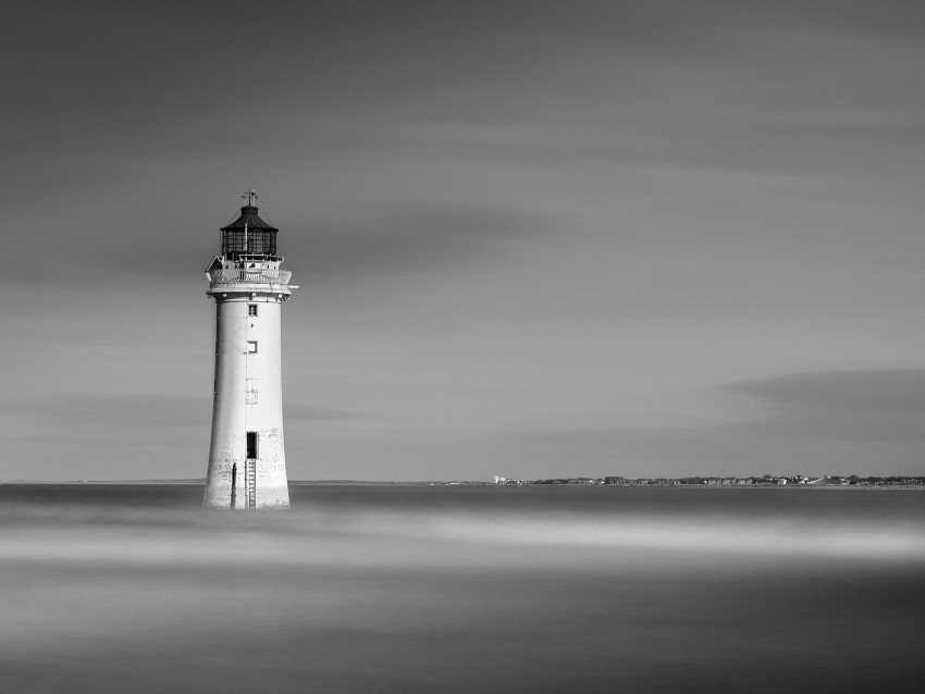 lighthouse, ocean, bw, minimalism