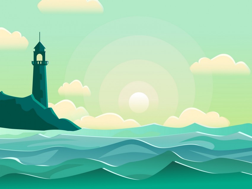 lighthouse, sea, wave, vector, art