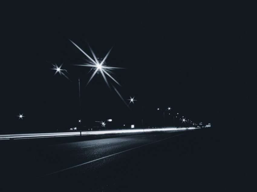 lights, night, road, movement