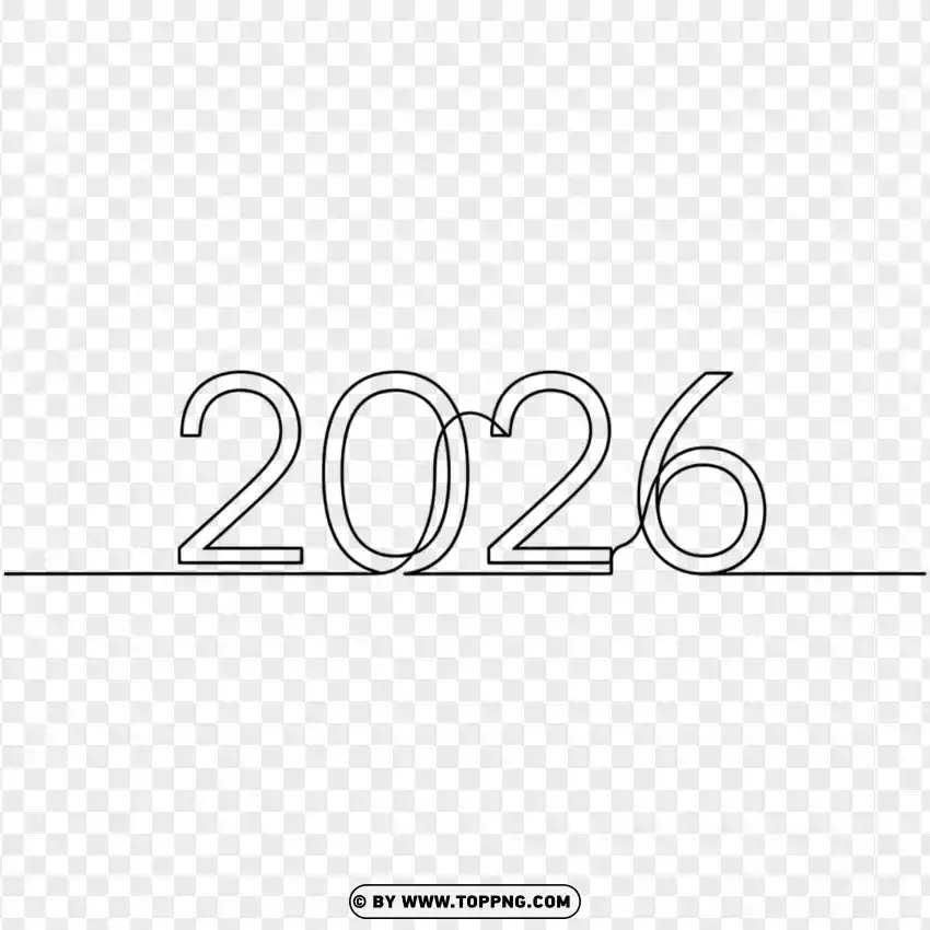 Line Art 2026 Design With Single Stroke PNG Transparent Background