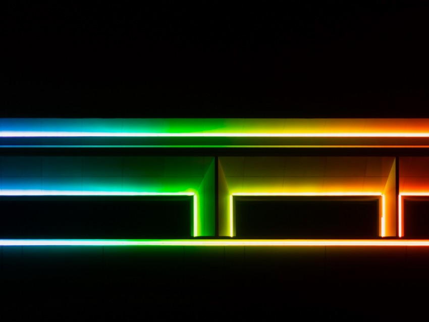lines, neon, glow, multicolored, shapes