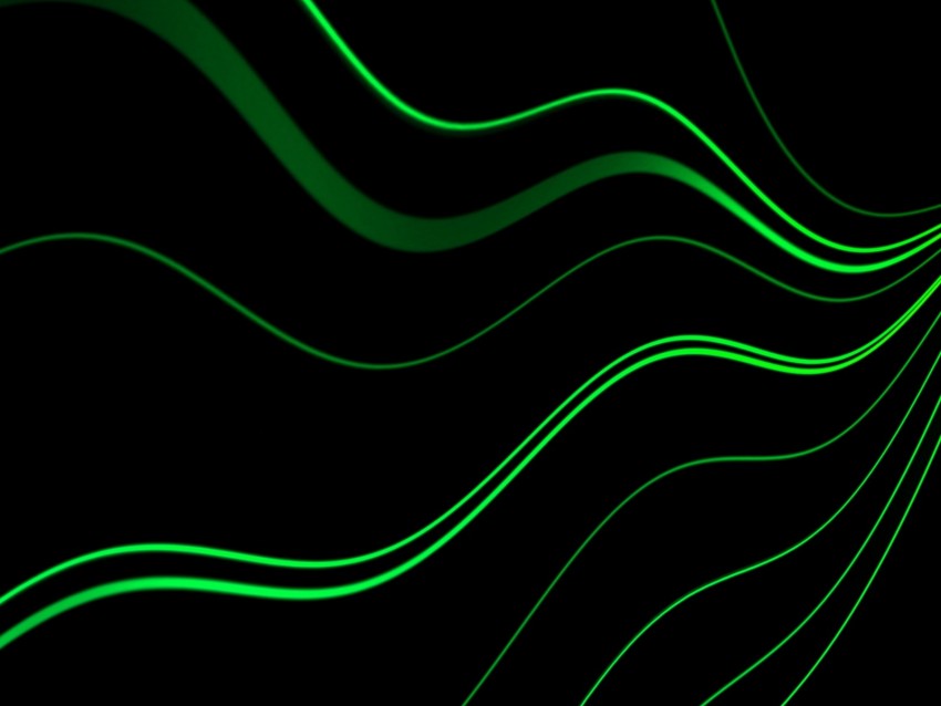 lines, wavy, green, black, glow