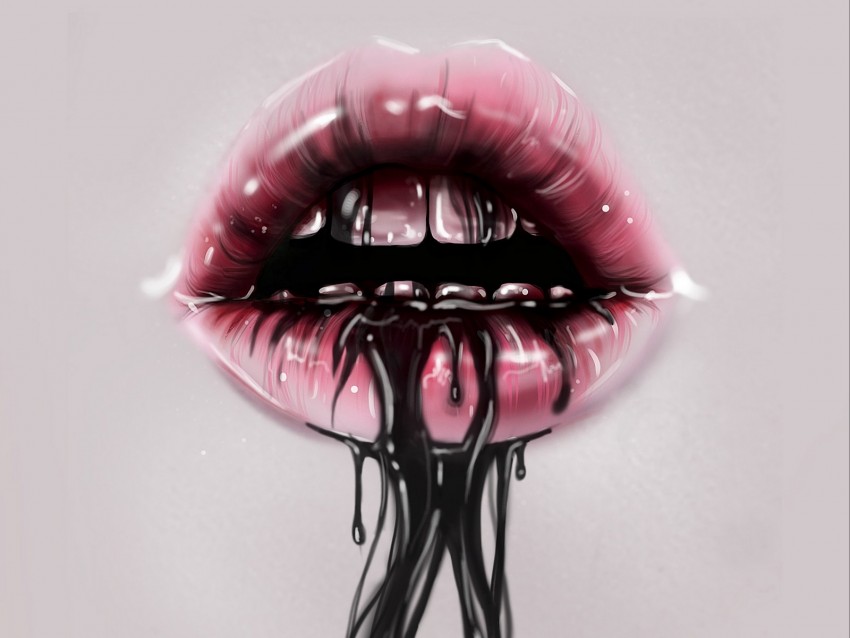 lips, paint, liquid, dark, teeth