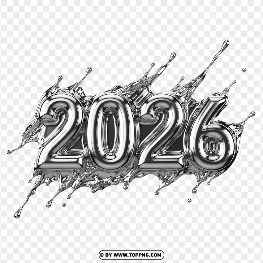 Liquid Metal 2026 Design With Flow Effect PNG Transparent Background