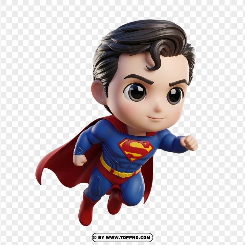 Little Superman Hero In Cute Chibi 3d Style PNG Transparent Background