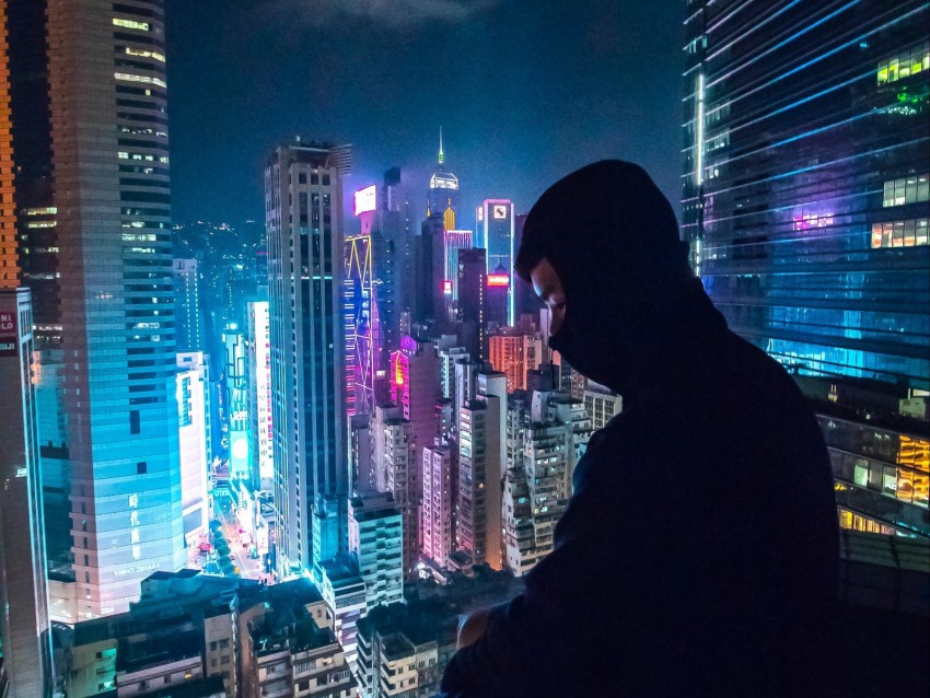 loneliness, roof, mask, skyscraper, night city background@toppng.com