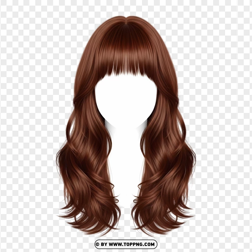 Long brown wavy hair with bangs – natural movement