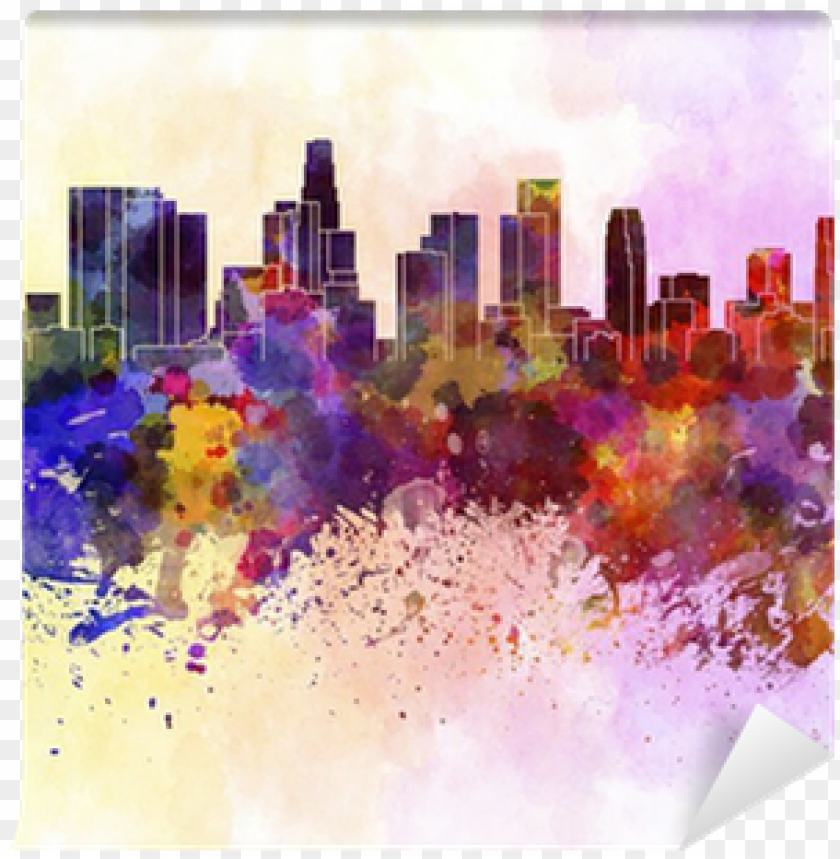 los angeles skyline in watercolor background wall mural - los angeles skyline art PNG image with transparent background@toppng.com