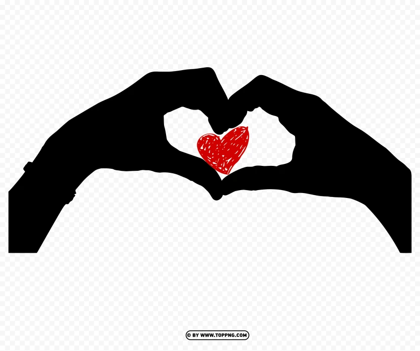 Love Hand Heart Red Gesture Black Silhouette Png