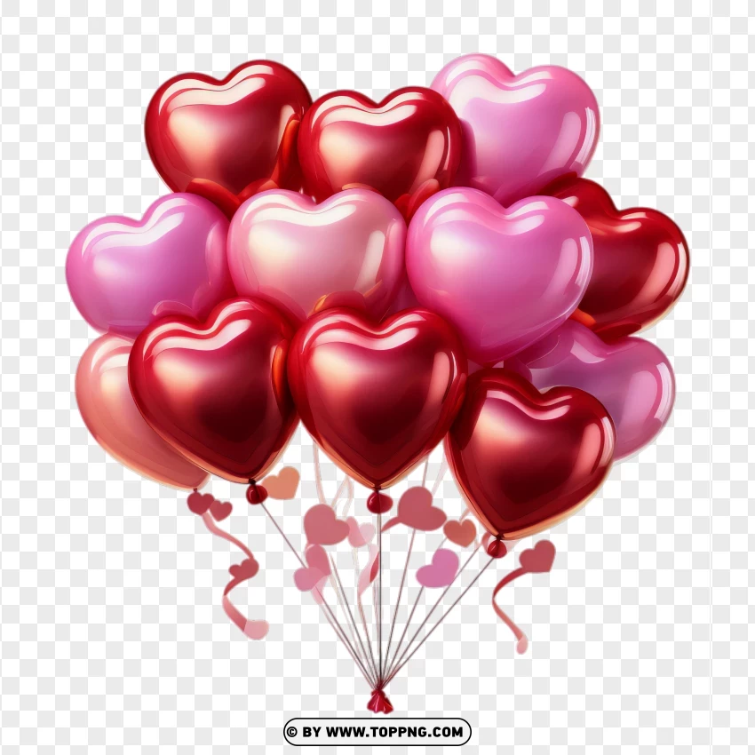 Lovely Valentine Heart Balloons Cluster Design PNG Transparent Background