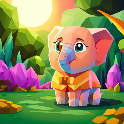 Low Poly Style Cinematic Garden Delight Adorable Elephant In Colorful Cloak Background