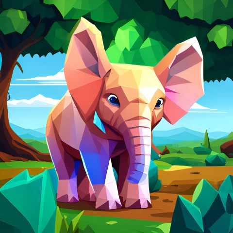 Low Poly Style Colorful Cloak Elephant Pure Joy In Garden Cinematics Background