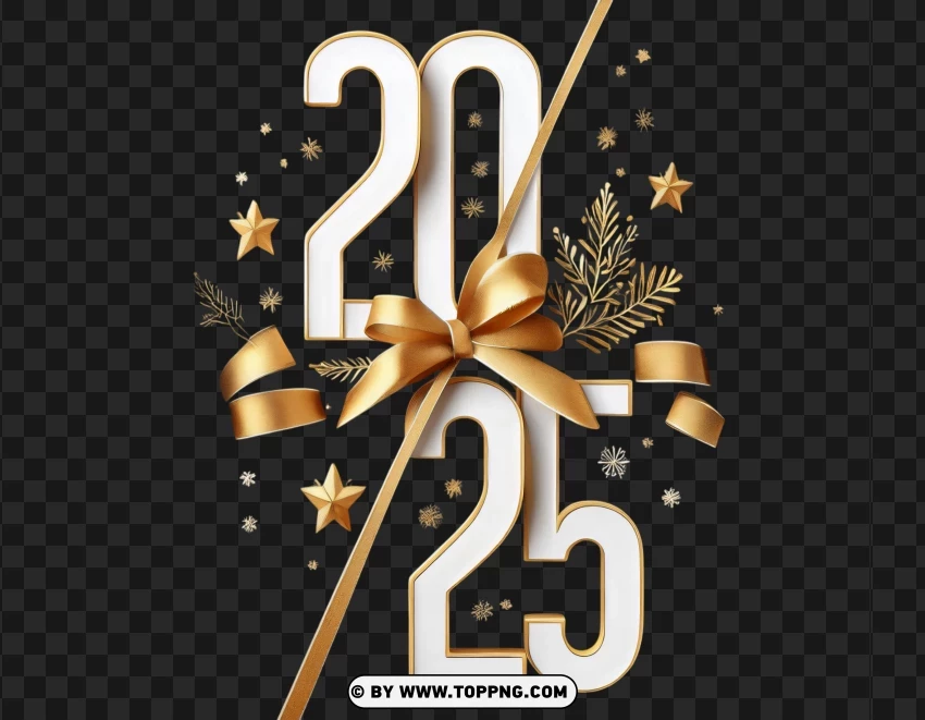 Luxury 2025 New Year Design With Golden Ribbon PNG Transparent Background