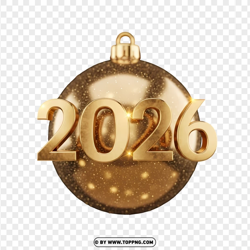 Luxury 2026 Gold Typography Over Shiny Glitter Ornament PNG Transparent Background