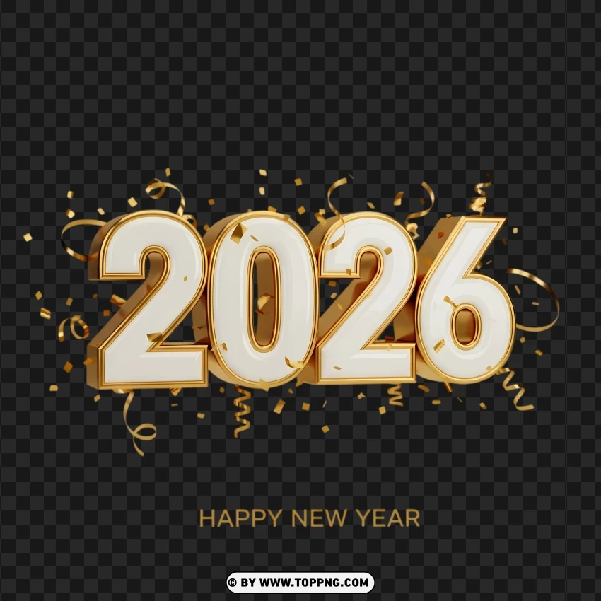 Elegant Happy New Year 2026 3d Script Style PNG Transparent Background