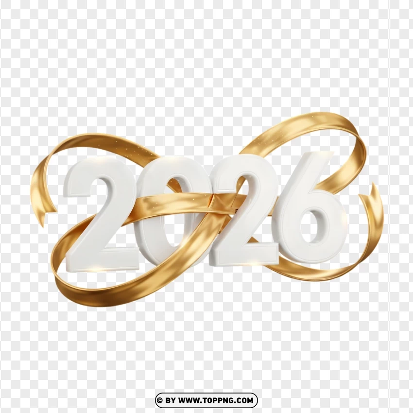 Luxury 2026 New Year Gold Ribbon 3d Typography Design PNG Transparent Background