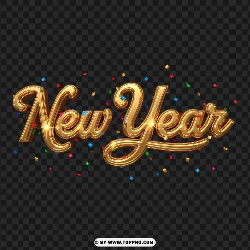 New Year Gold Font Design With Ribbon Accents PNG Transparent Background