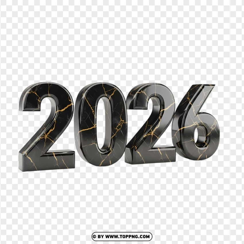 Luxury Black Marble 2026 Numbers With Golden Veins PNG Transparent Background