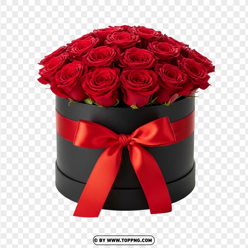 Luxury Black Rose Box With Red Ribbon Accent PNG Transparent Background